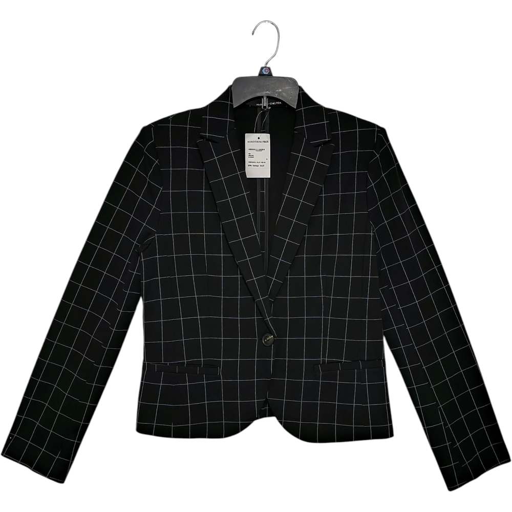 Amanda + Chelsea Black & Ivory Window Pane One-Button Blazer